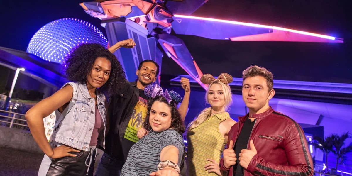 Guests in front of Guardians of the Galaxy: Cosmic Rewind