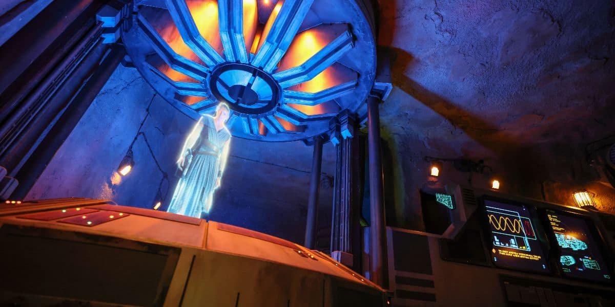 Rey projection in Rise of the Resistance at Star Wars: Galaxy's Edge