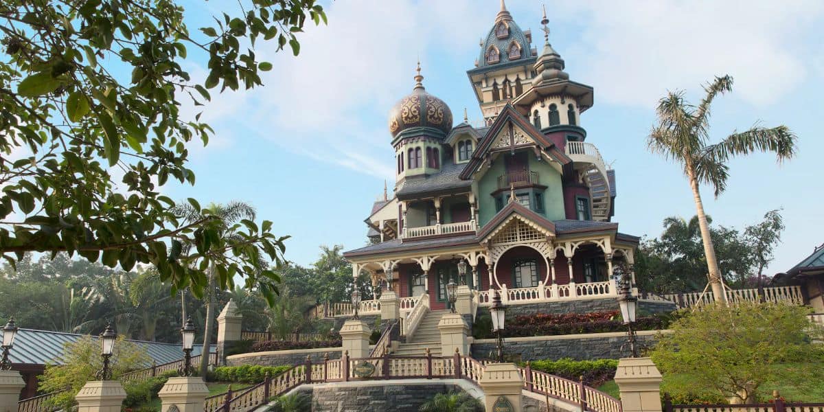 Mystic Manor against a blue sky in Mystic Point at Hong Kong Disneyland