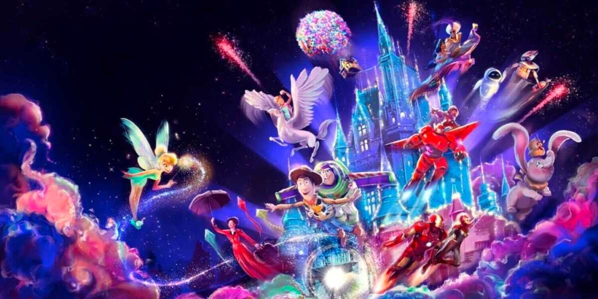 Tokyo Disneyland nighttime show featuring Disney, Pixar and Marvel characters