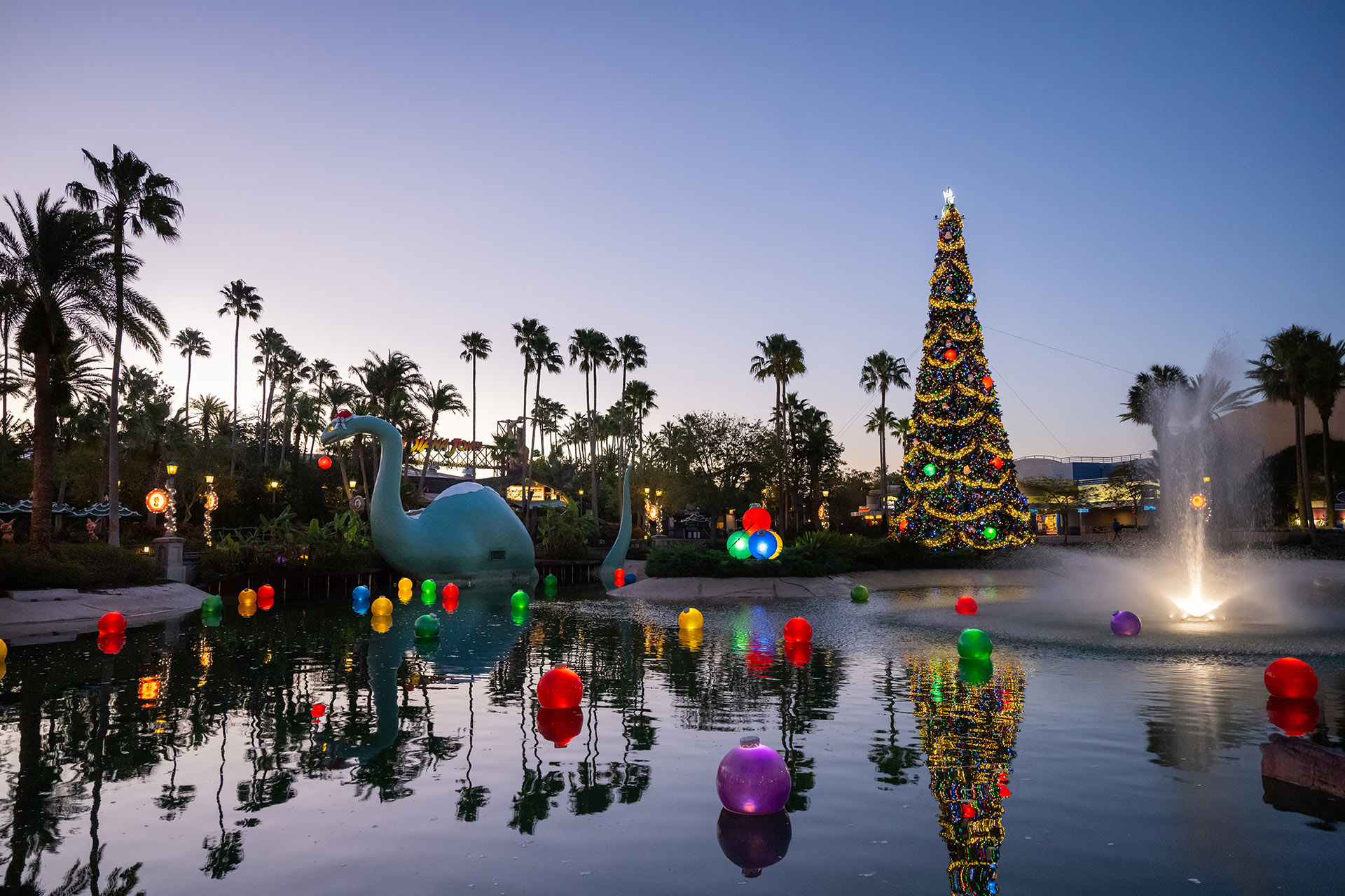 Echo Lake at Disney's Hollywood Studios, decorated for the holidays