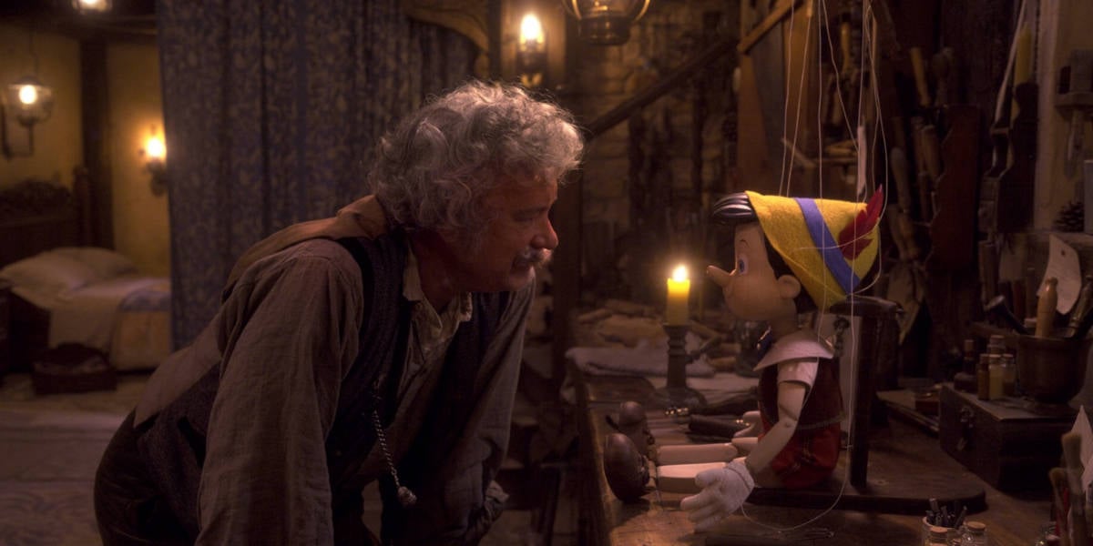 Tom Hanks interacting with Pinocchio