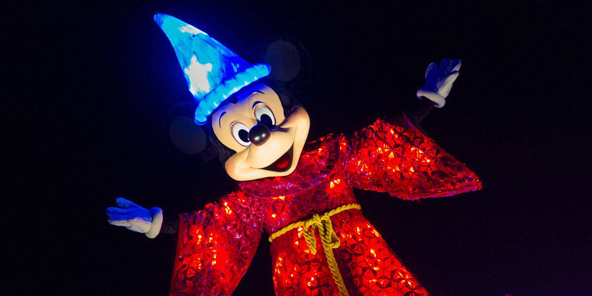 Mickey Mouse in the Paint the Night parade at Disneyland Resort