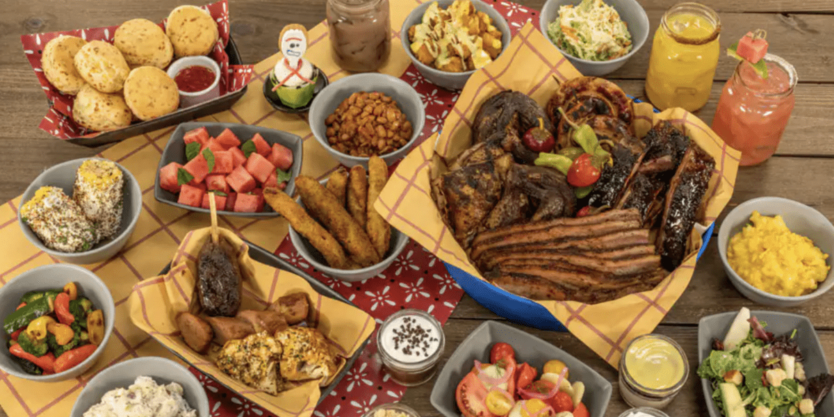 A spread of BBQ food at Roundup Rodeo BBQ