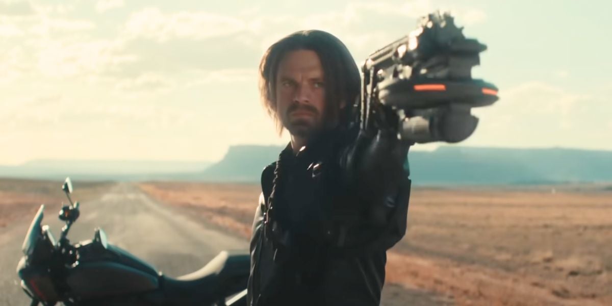 Bucky Barnes (Sebastian Stan) using a weapon in 'Thunderbolts*'