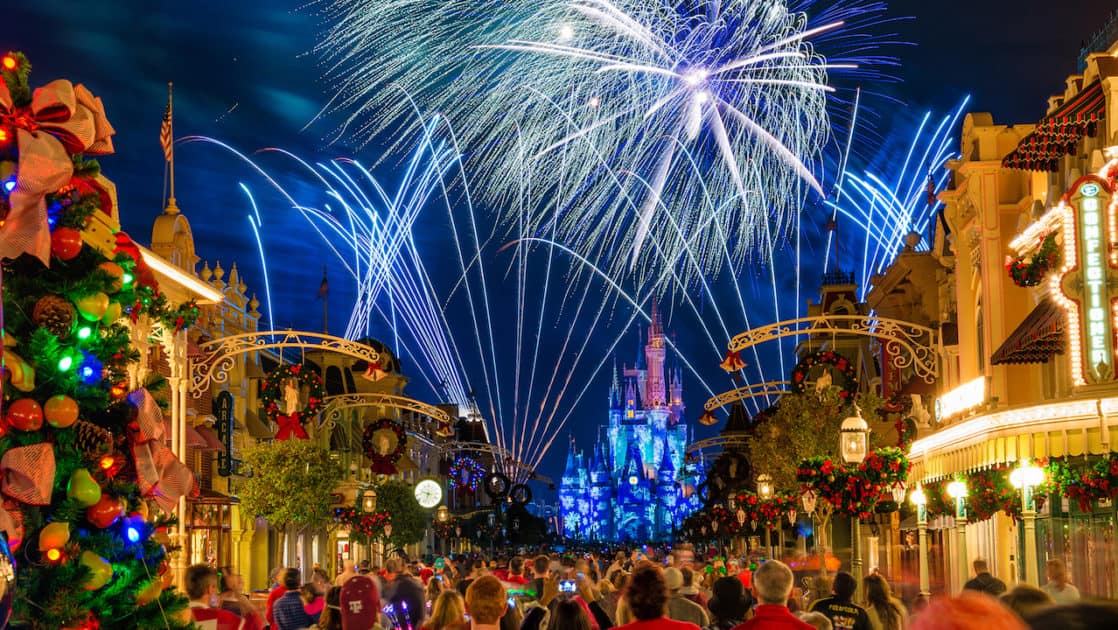 Fireworks during Mickey's Very Merry Christmas Party at Magic Kingdom Park