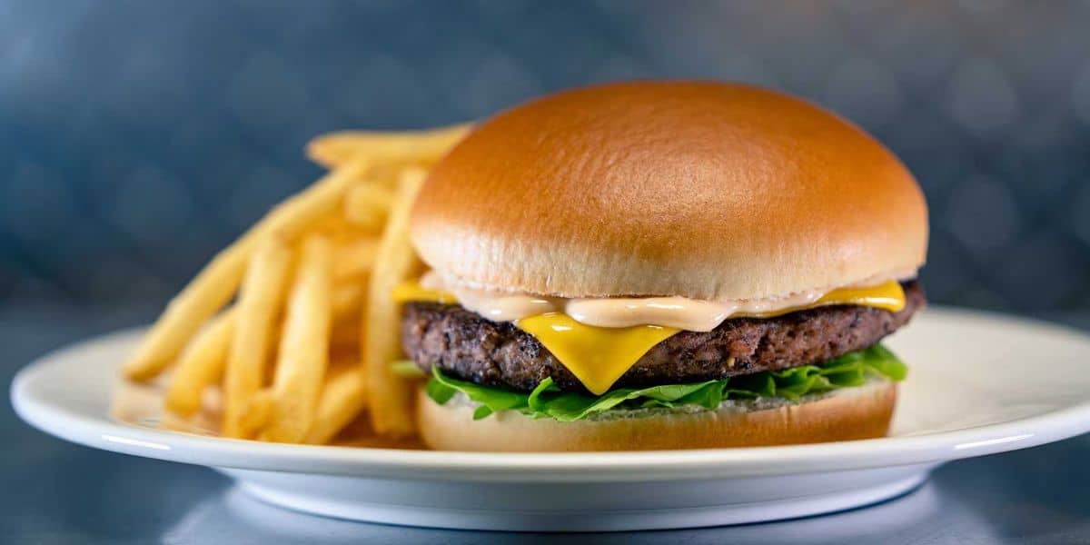 A cheeseburger with fries from Galactic Grill at Disneyland Resort