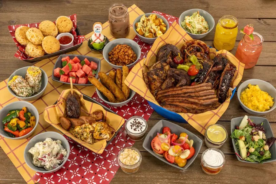 A spread of BBQ food.