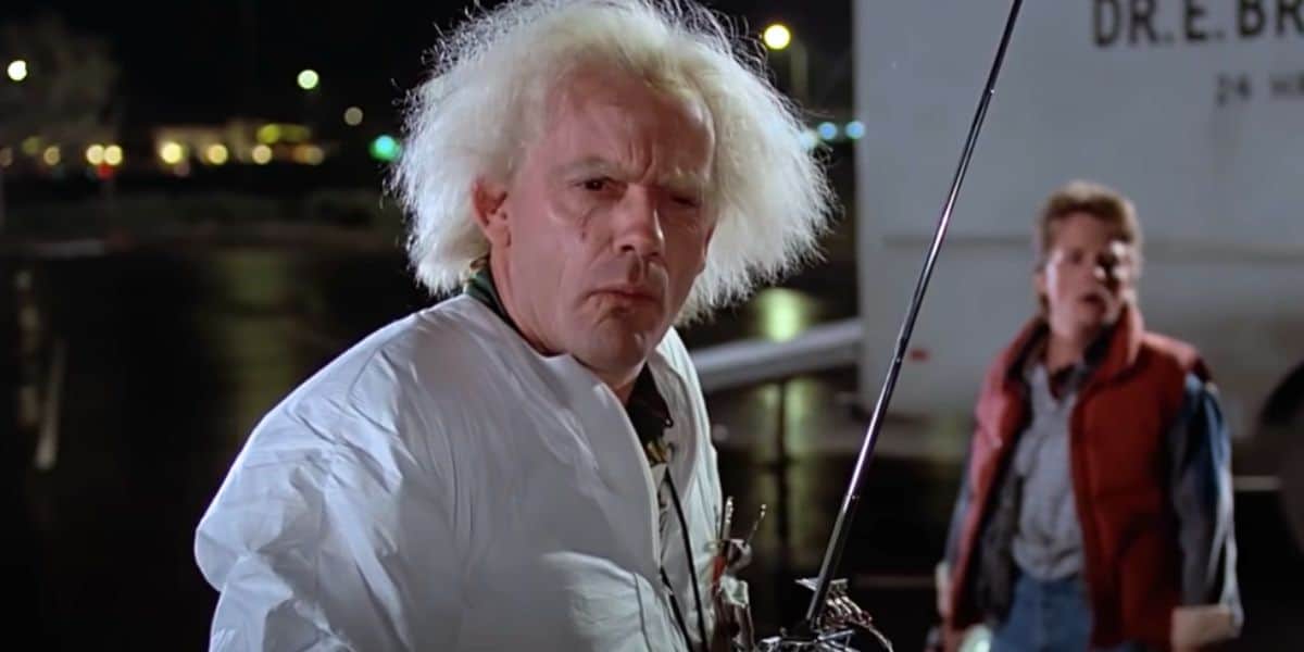 Doc Brown looking confused in 'Back to the Future' (1985)