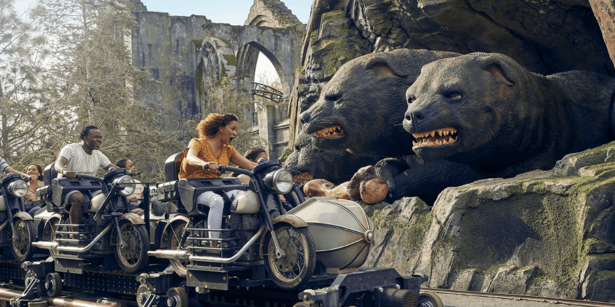 Guests ride Hagrid's Magical Creatures Motorbike Adventure