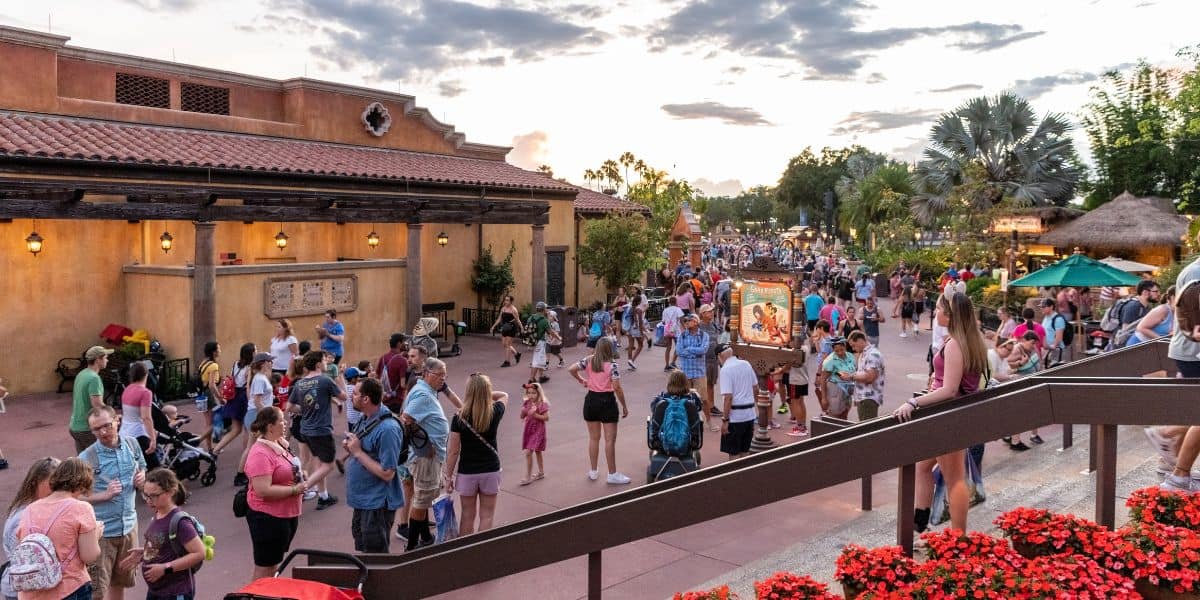 Disney guests walking around World Showcase in EPCOT at Disney World