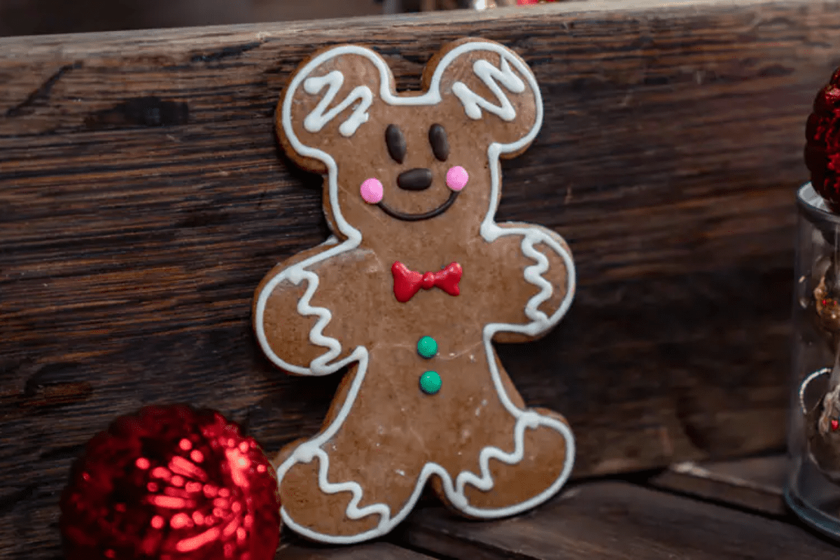 A Mickey Mouse gingerbread cookie.