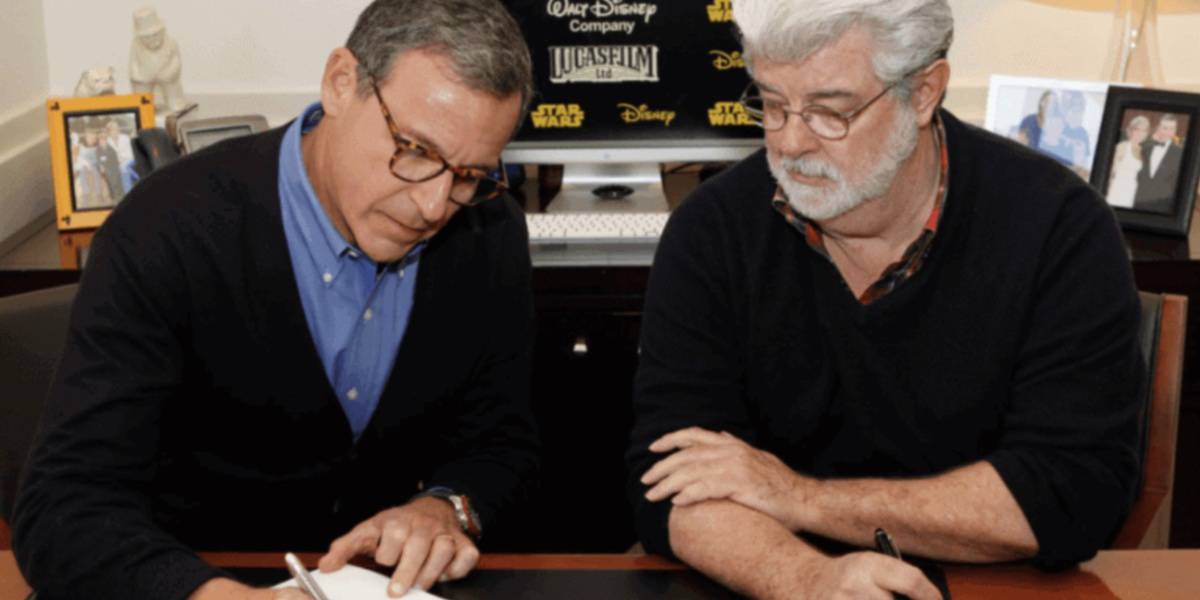 Bob Iger and George Lucas offically signing for Disney acquiring Lucasfilm (Star Wars)