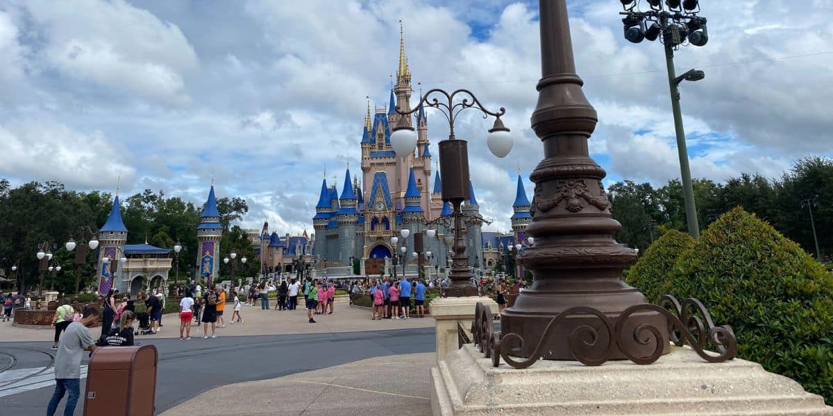 Cinderella Castle at Walt Disney World Resort with guests in front