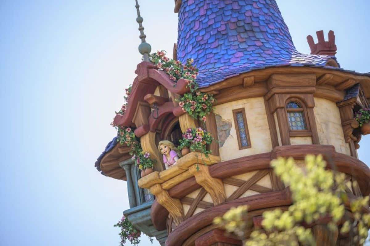 Rapunzel looking at Fantasy Springs in Tokyo DisneySea from her tower