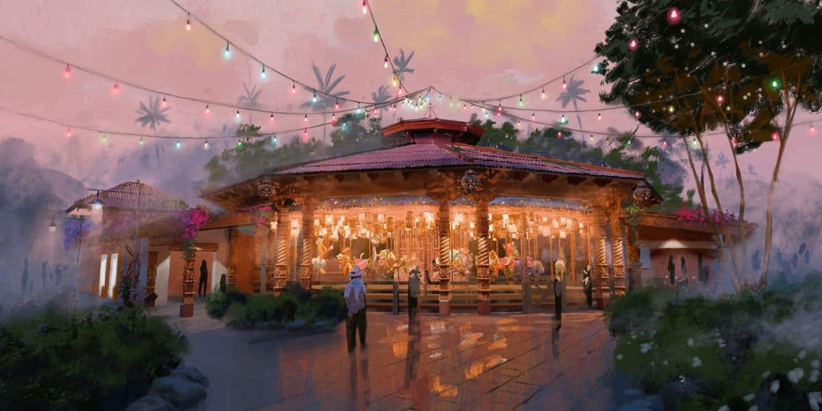 Concept art for the carousel in the Pueblo Esperanza area at Disney's Animal Kingdom.