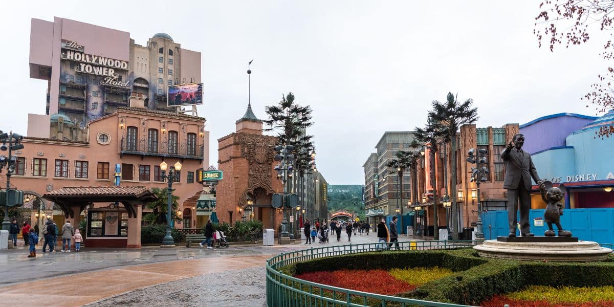 Entrance to Walt Disney Studios Park with Tower of Terror in the background