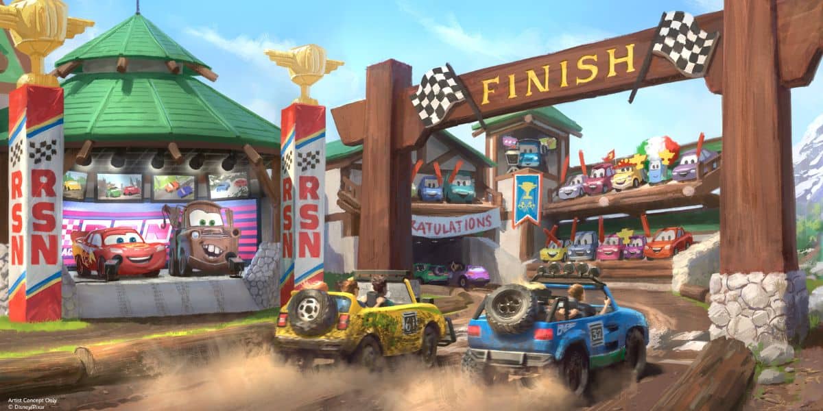 Concept art for a 'Cars' racing ride in Frontierland at Walt Disney World Resort.