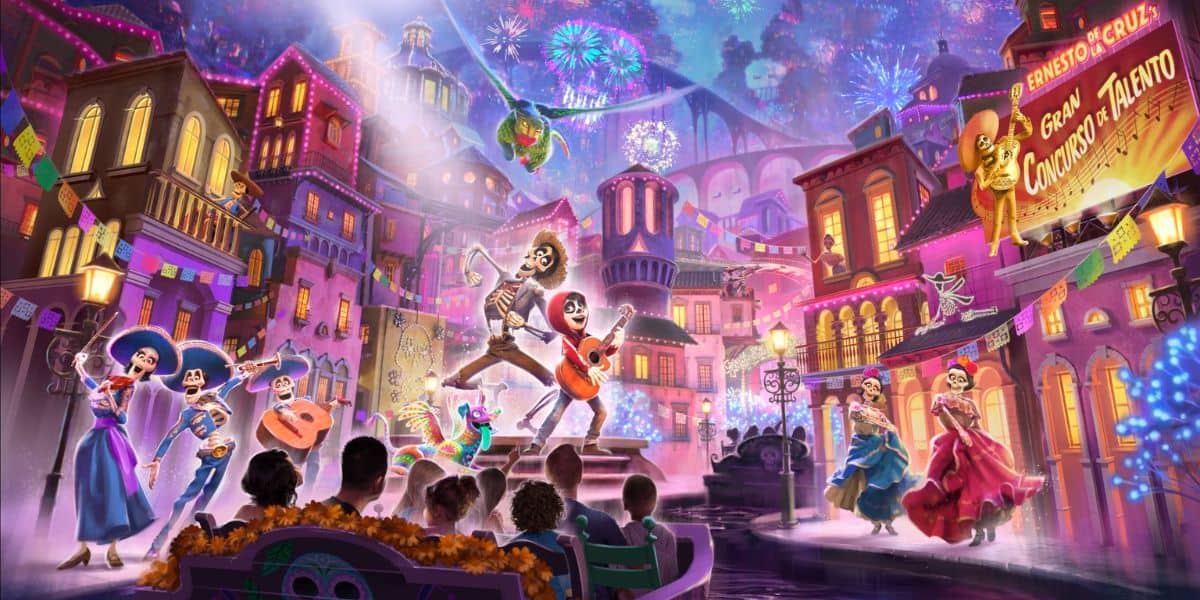 Concept art for the first-ever 'Coco' ride, coming to Disney California Adventure Park.