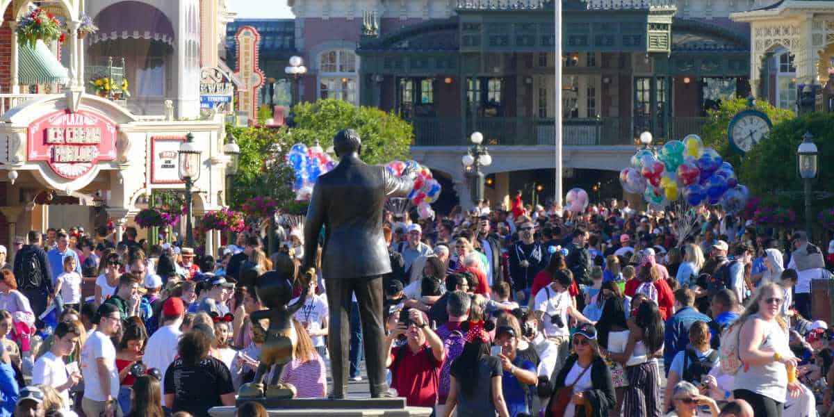 Crowds on Main Street, U.S.A. in Magic Kingdom at Disney World