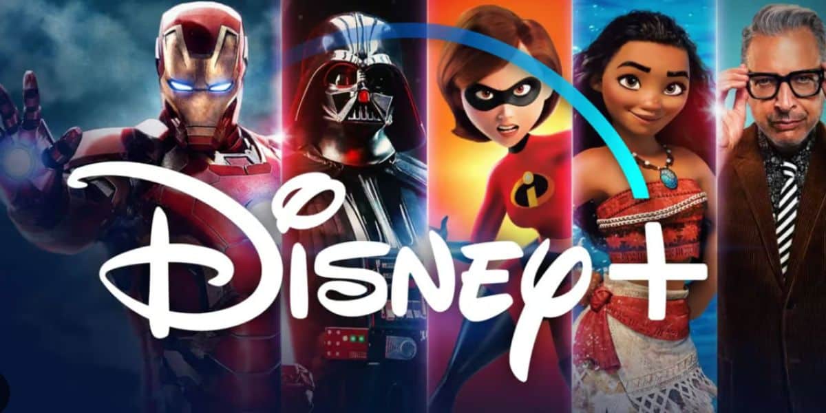 Disney+ logo with Iron Man, Darth Vader, Elastigirl, Moana
