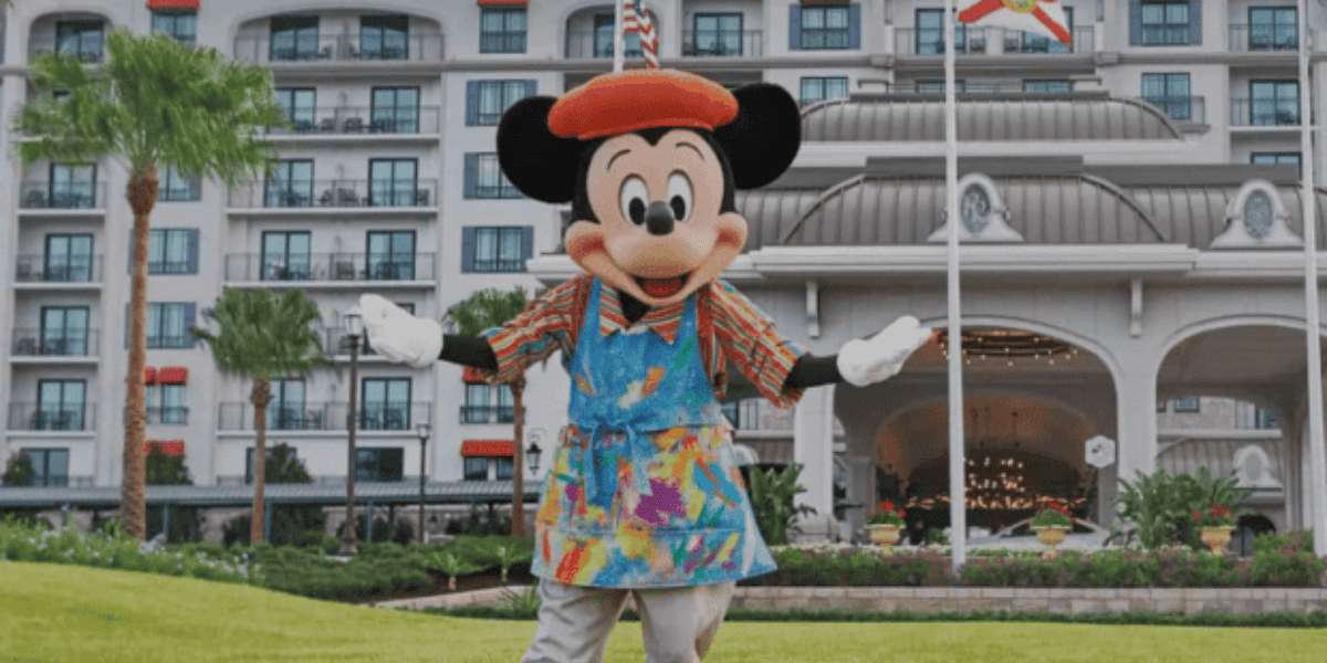 Mickey Mouse outside of Riviera Resort