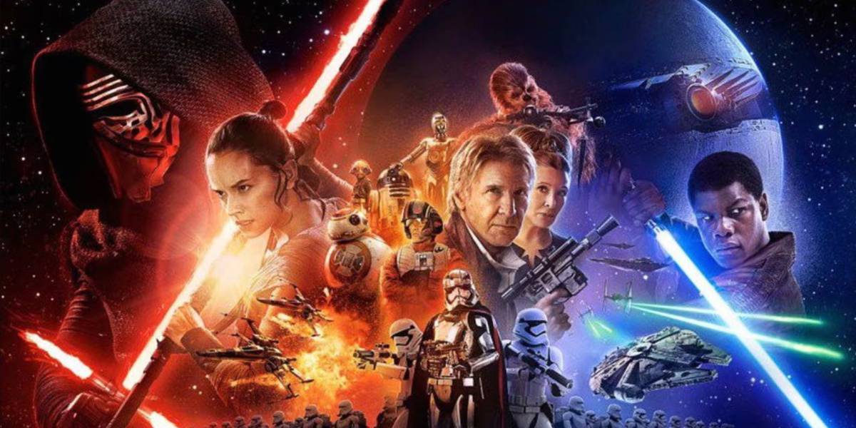 'Star Wars: The Force Awakens' poster featuring the entire cast