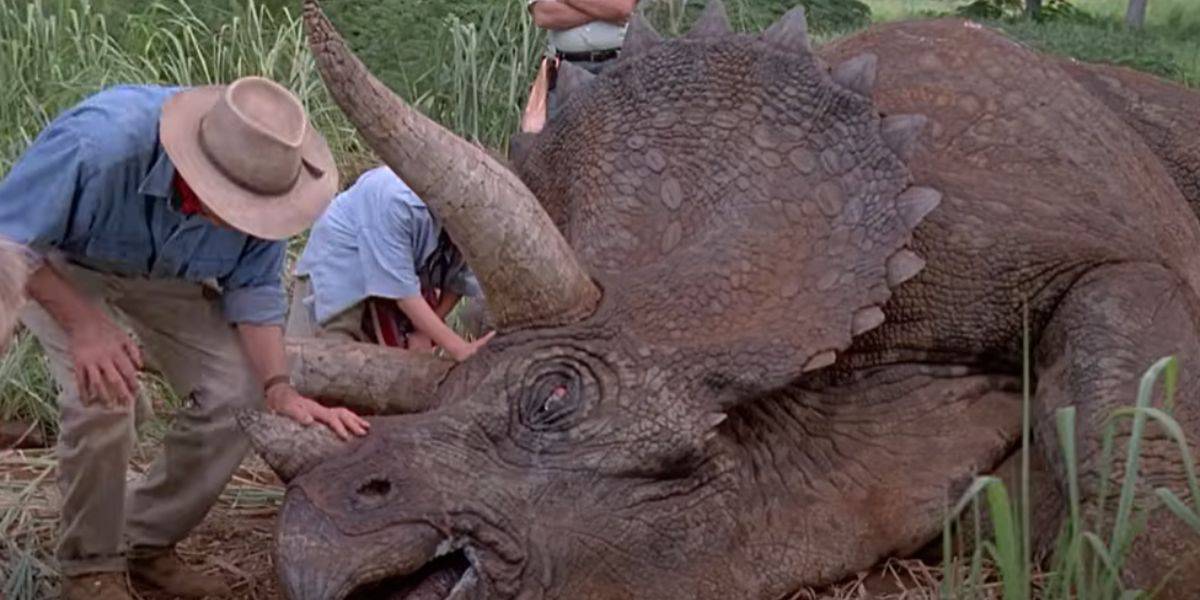 Alan Grant with the sick Triceratops in 'Jurassic Park'