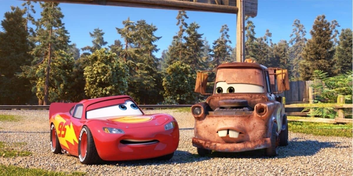 Lightning McQueen and Mater look at each other