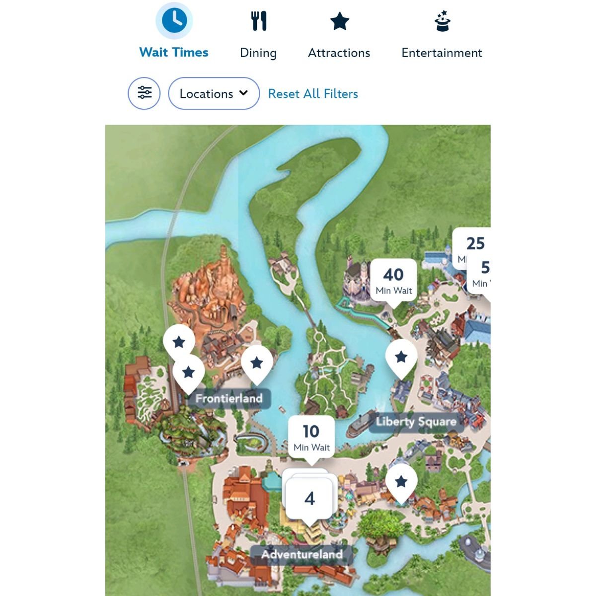 A map of Magic Kingdom theme park shows that many attractions are closed