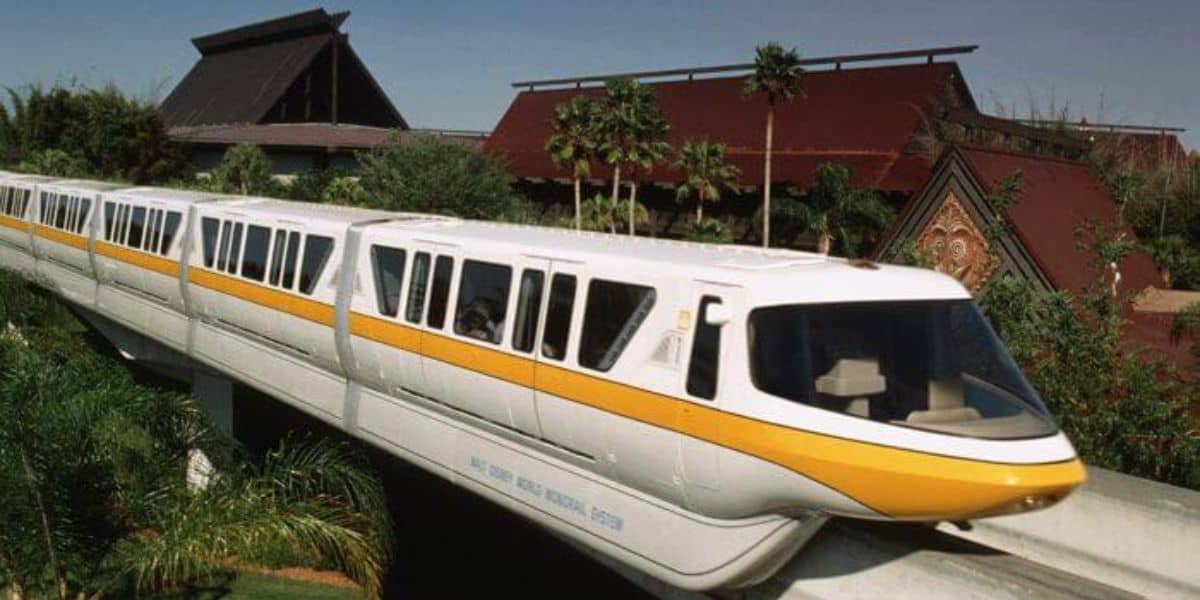 The Monorail passes by Disney's Polynesian Village Resort hotel at Walt Disney World Resort.