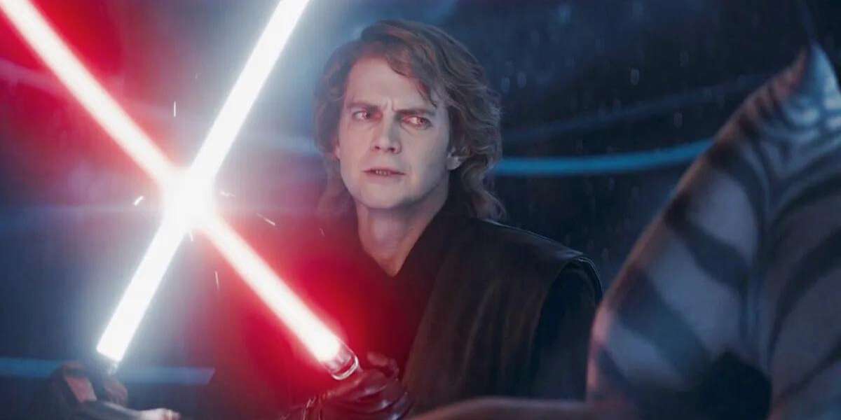 Anakin and Ahsoka fighting with lightsabers in 'Ahsoka' Episode 5