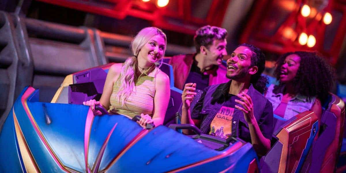 Guests ride Cosmic Rewind at EPCOT at Disney World.