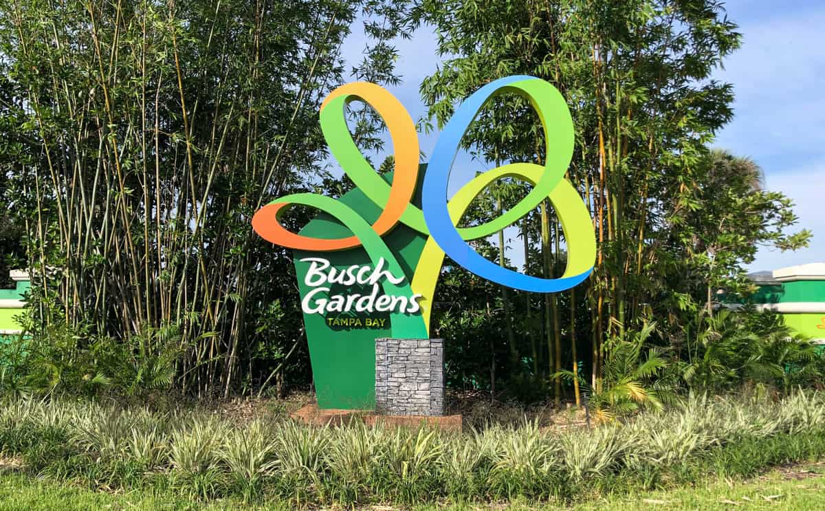 Front entrance sign to Busch Gardens Tampa Bay in Florida