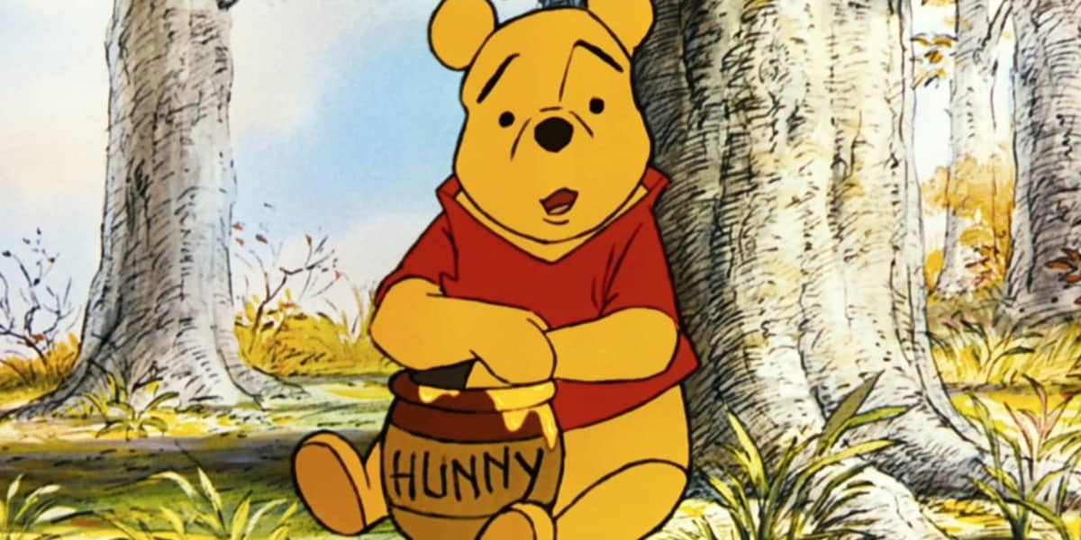 Winnie the pooh surprised eating hunny
