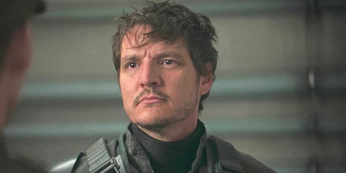 Pedro Pascal as Din Djarin without a helmet on
