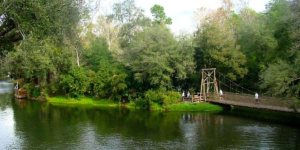 Tom Sawyer Island at Magic Kingdom as seen from shore.