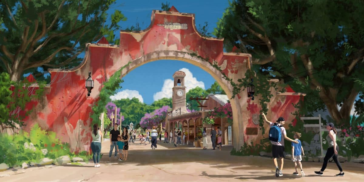 Concept art for entrance to Pueblo Esperanza at Disney's Animal Kingdom.