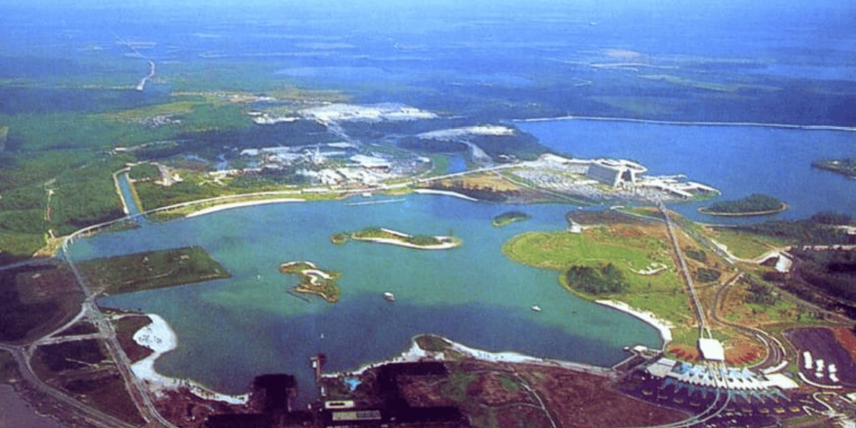 Aerial view of Seven Seas Lagoon and Bay Lake
