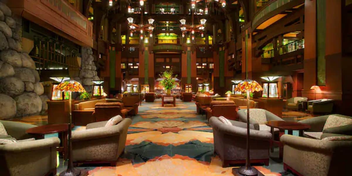 Empty lobby at the Grand Californian Hotel