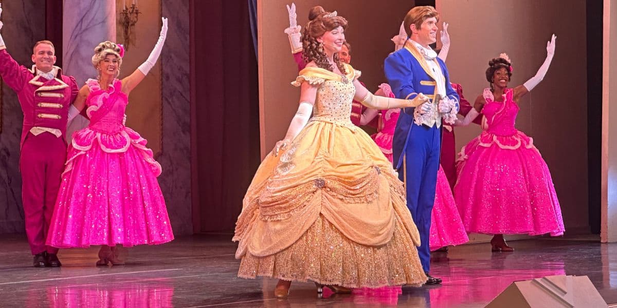 Belle and her prince pose at the end of the "Beauty and the Beast" show at Disney's Hollywood Studios.