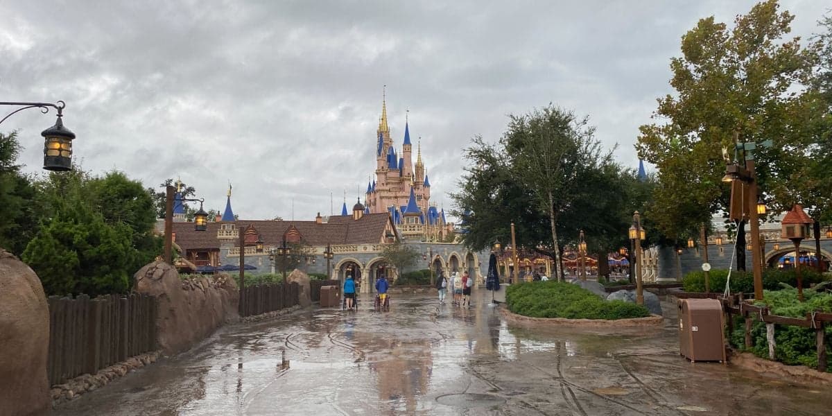 Cinderella Castle at Walt Disney World Resort's Magic Kingdom after Hurricane Milton weather event