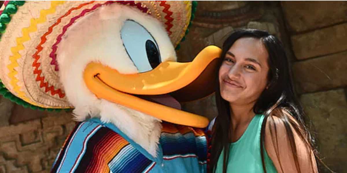 Donald Duck meeting a guest in the Mexico pavilion in EPCOT, Walt Disney World