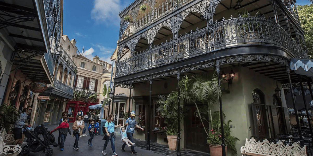 Guests walking down New Orleans Square at Disneyland Park