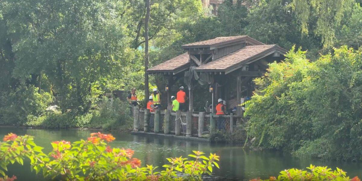 Construction crews on Tom Sawyer Island.