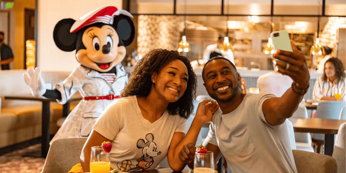 Two Disney Adults dining at Topolino's at Walt Disney World Resort near EPCOT.