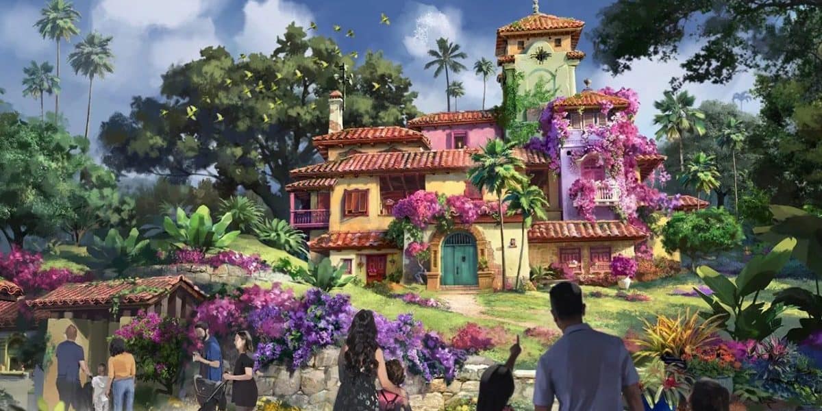 Concept art for the Encanto area in the Tropical Americas land at Disney's Animal Kingdom Park at Disney World.