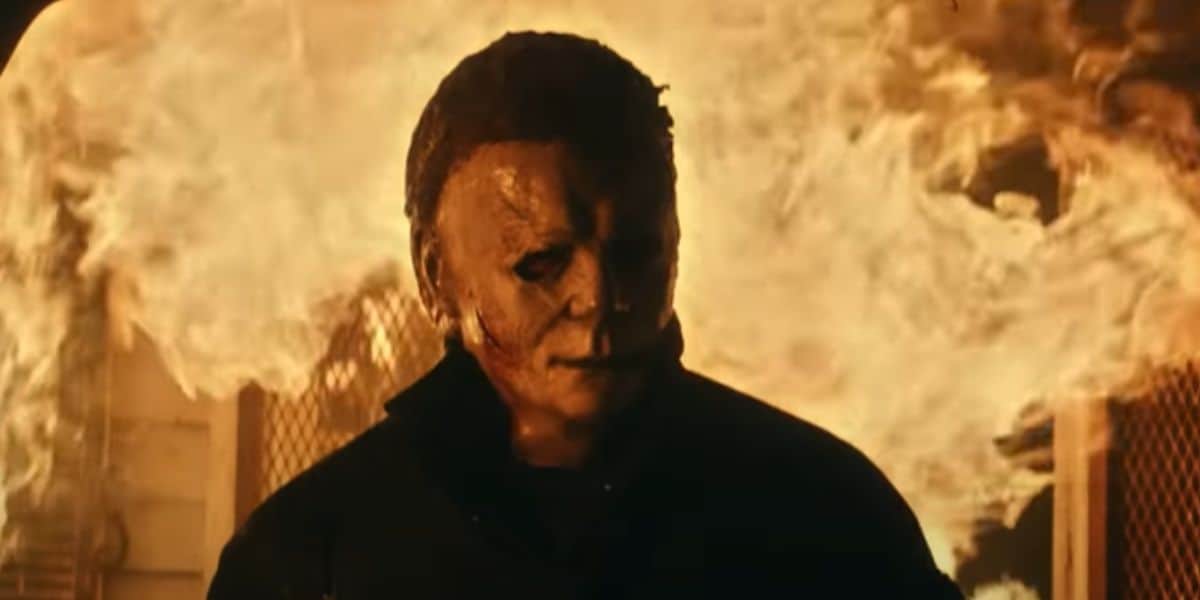 Michael Myers emerging from the fire in 'Halloween Kills'