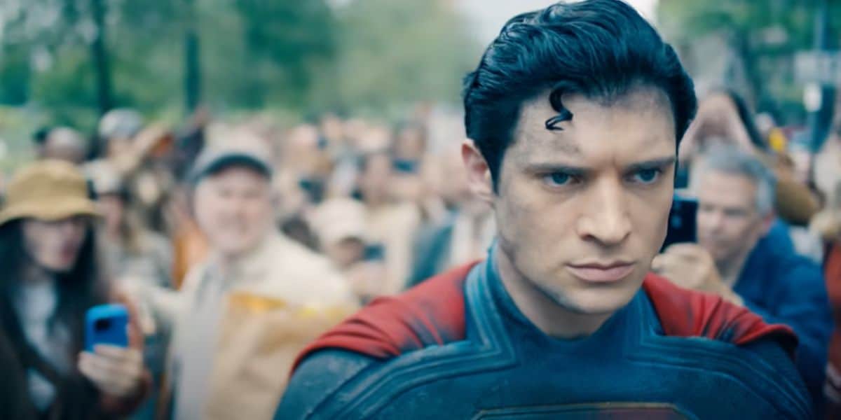 Superman (David Corenswet) with a crowd of people