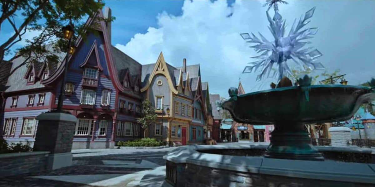 An empty World of Frozen at Hong Kong Disneyland